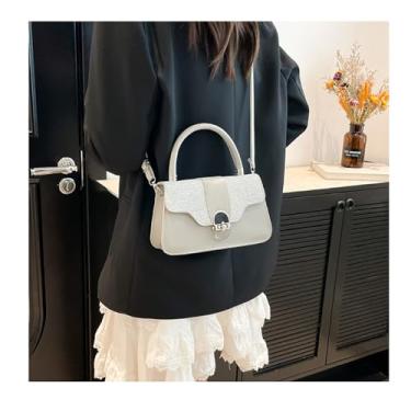Imagem de Bolsa feminina de alça superior com trava pequena bolsa quadrada bolsa transversal de ombro único com alças de ombro removíveis ajustáveis, Prata
