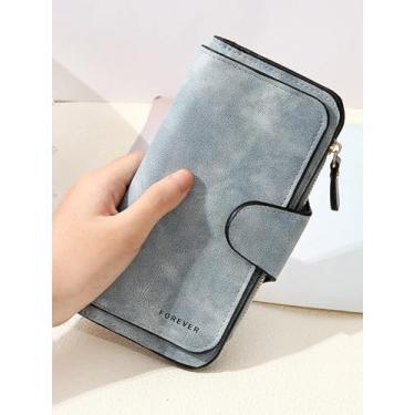 Imagem de Carteira feminina moderna de couro retrô fosco com zíper bolsa de mão longa bolsa de mão bolsa de pulso casual para negócios, Azul, 27.58 cubic inches