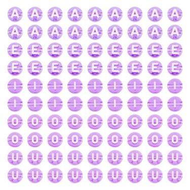 Imagem de 100 peças lilás 7 mm liso redondo acrílico contas contas amuleto vogal letra A E I O U pingente de contas para amizade pulseira faça você mesmo artesanato joias