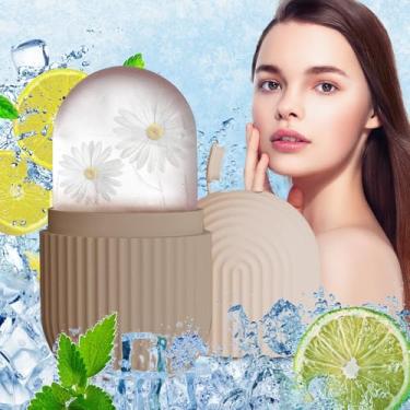 Imagem de Massageador de cubo de gelo reutilizável massageador molde de gelo para rosto, olhos e pescoço, reduz o inchaço, alivia a fadiga, design ergonômico de mão - marrom