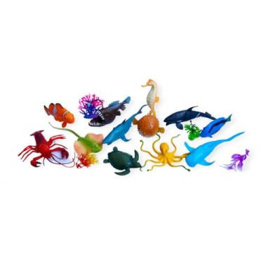 Imagem de Kit de Miniaturas de Animais Marinhos, 12 Peças em Plástico Multicolorido, Brinquedo Educativo para Crianças de 3 Anos, com Tubarão, Polvo, Tartaruga e Outros