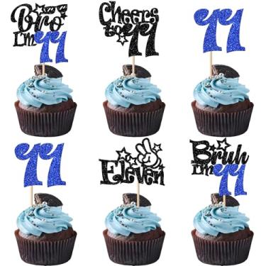 Imagem de Pacote com 30 Bruh I'm 11 Cupcake Toppes Glitter Dude Bro I'm 11 Fabulous Cupcake Picks Cheers to 11 Years Eleven Cupcake Decorações para 5º Aniversário Decoração de Bolo Suprimentos