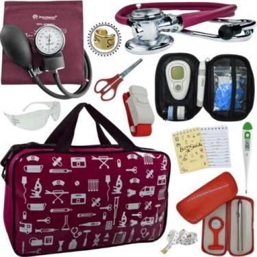 Imagem de Kit Bolsa Cores Aparelho de Pressao Esfigmomanometro Estetoscópio Medi