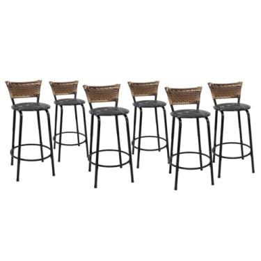 Imagem de Kit com 6 Banquetas 60cm Estrutura Preta Encosto Cappuccino Ideal Para Balcão Ilha Bancada Área de Lazer Cozinha Gourmet Bar Lanchonete Piscina (Assento Floral Preto)