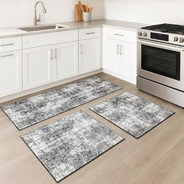 Imagem de Kit Tapete de Cozinha 3 Peças Antiderrapante Jacquard Geométrico com Passadeira e Acabamento Refinado (MESCLADO PRETO)