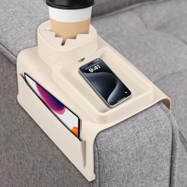 Imagem de Suporte de copo de sofá de silicone para lanche, bebida, suporte de braço, suporte de braço, antiderrapante, mesa de descanso de braço, versátil e dobrável, bandeja de apoio de braço de sofá com