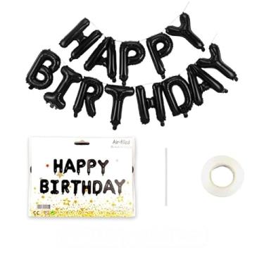 Imagem de Balões de feliz aniversário - letras de folha de Mylar de 40,6 cm, faixa de sinal de aniversário, estamparia de balão, decorações de aniversário e suprimentos de festa (preto)