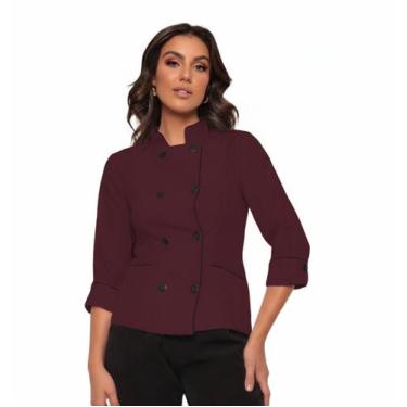 Imagem de Dolma Chef Feminina Manga 3/4 Ivy Bordo - gardenia jalecos, GG