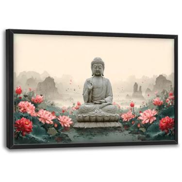 Imagem de Glocmna Grande arte de parede de Buda para sala de estar Zen Buda Lótus tela decoração de parede grandes imagens de meditação impressão emoldurada decorações de arte presentes para quarto casa spa