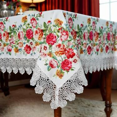 Imagem de SUTAVIA Toalhas de mesa de renda floral à prova d'água, retangular, toalha de mesa lavável para casa, férias, dia de Ação de Graças, festa de Natal, mesa de jantar (branca, 152 x 264 cm)