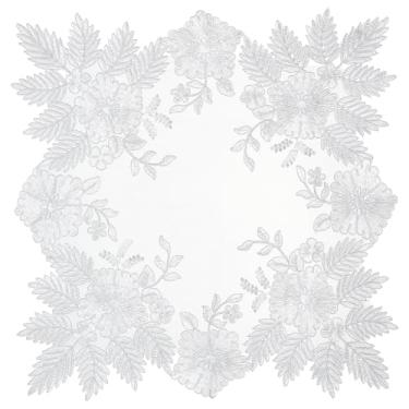 Imagem de PH PandaHall Doilies de linho de renda floral de linho de 42 x 42 cm branco vintage de crochê, doily de renda bordado feito à mão para vaso de café, vaso de flores, decoração de casa