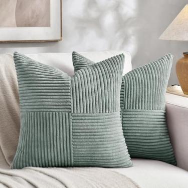 Imagem de Fancy Homi 2 pacotes de capas de almofadas decorativas azul cinza 45x18 polegadas para sofá cama, decoração de casa de fazenda boho rústico, capa de almofada quadrada texturizada de veludo cotelê macio 45x45 cm