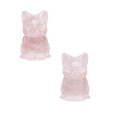 Imagem de Rockcloud Pacote com 2 estátuas de gato de cristal de quartzo rosa, estatuetas de animais de gato sentado esculpidas à mão de 3,8 cm para decoração de casa