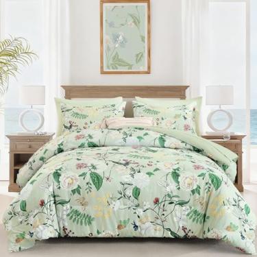 Imagem de Anibedding Conjunto de edredom com 7 peças, floral, tamanho king, verde, jardim, planta, cama, com fronha, para quarto