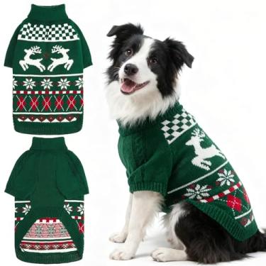 Imagem de EXPAWLORER Suéter de Natal para cães pequenos, médios e grandes, malha de gola rolê, roupas para animais de estimação, suéter de Natal, macacão quente e macio de inverno para filhotes, meninos e