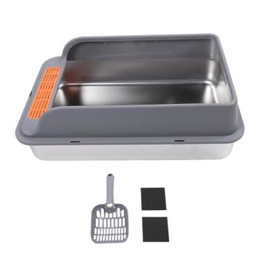 Imagem de Aramox Caixa de Areia para Gatos Em Aço Inoxidável, Bandeja Grande de Metal, Entrada Superior, Caixa Fechada para Gatinhos Com Filtro de Pedal para Gatos Internos Múltiplos (L)