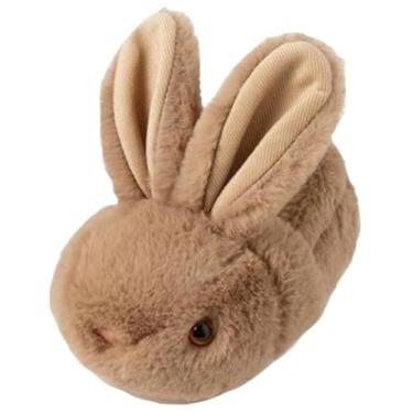 Imagem de Pantufas infantis de algodão coelhinho fofo desenho animado outono inverno capa quente sapatos de bebê casa, Marrom escuro, 8-9 Toddler