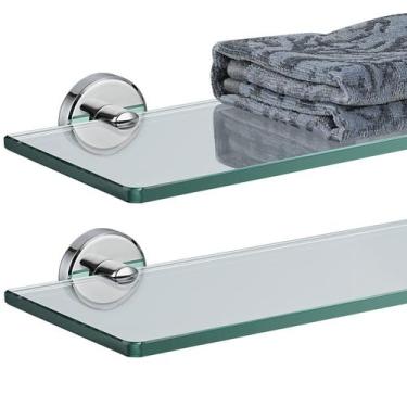 Imagem de Prateleira de vidro para banheiro JQK TGS101L12-CH-P2 Aço Cromo 304