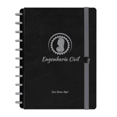 Imagem de Caderno De Disco Iscool Inteligente Personalizado 80 Folhas Profissões Preto Prata Engenharia Civil Grande G