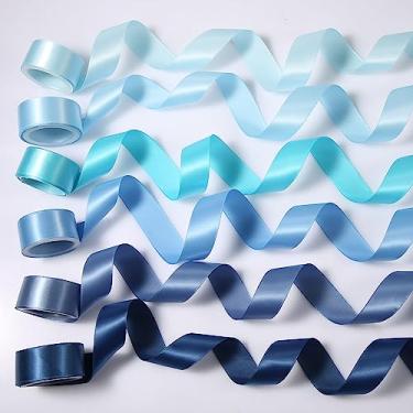Imagem de 6 rolos de fita para buquê de flores, 2,5 cm x 30 jardas fita de casamento azul cetim azul cetim fitas de seda para convites de casamento artesanato decoração de chá de bebê encontros (6 cores, série