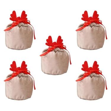 Imagem de Esquirla Conjunto de 5 Sacolas de Presente Natalinas com Cordão, Ideais para Brincar, Presentear, Guardar Brinquedos, Lembrancinhas de Festa, Presentes do, Saco de Café, Red Antlers L