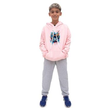 Imagem de Conjunto Moletom Com Capuz Infantil Menino Estampado e Calça Basica Lisa Confortavel