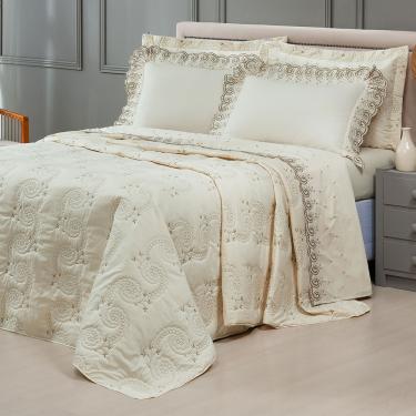 Imagem de Cobre Leito + Jogo de Cama 7 Peças King Percal 200 Fios Mistral 100% Algodão - Palha