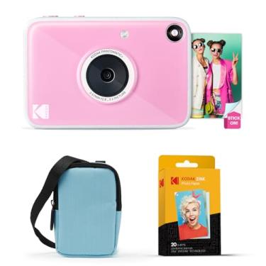 Imagem de Kodak Printomatic+ Pacote iniciante de câmera digital com impressão instantânea + estojo de transporte (azul) + papel fotográfico Zink 20 peças adesivas - 10 MP, fotos coloridas, indicador de status