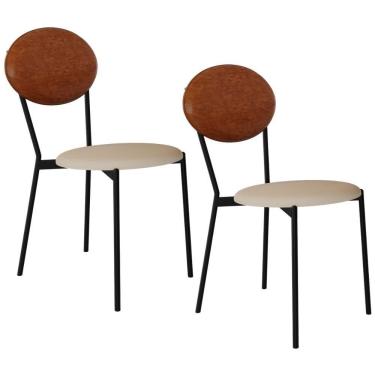 Imagem de Kit 02 Cadeiras Estofada Para Sala De Jantar Azuri Preto C01 Linho Areia Courino Caramelo - Lyam Decor