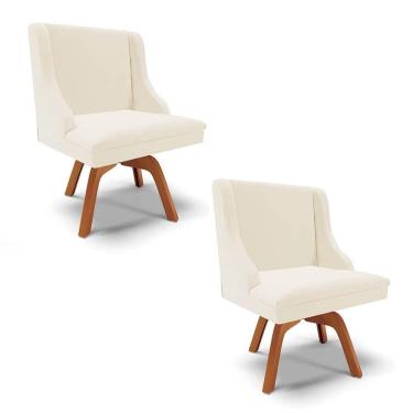 Imagem de Kit 2 Cadeiras Estofadas Giratória Para Sala De Jantar Lia Veludo Bege - Ibiza