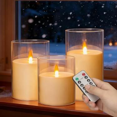 Imagem de Eynshoo Velas sem chama com controle remoto e temporizador – Velas realistas operadas por bateria de LED cintilante 3D, luz branca quente para decoração de casa, Natal, casamento, festa e decoração de