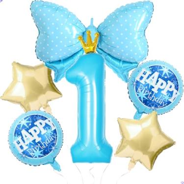 Imagem de Balões de princesa azul para decoração de festa de 1º aniversário da Cinderela, balão de coroa de ouro azul 101,6 cm Gaint balão de 1º aniversário para princesa Cinderela decorações de aniversário