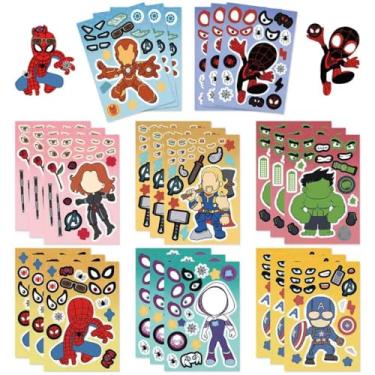 Imagem de 24 Sheets 6.3”x4.3” DIY Make a Face Superhero Stickers for Kids, Make Your Own Mixed & Matched with 8 Designed Characters(3 of Each) Sticker for Birthday Party Supplies Favors Class Reward (sp)