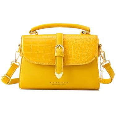 Imagem de Bolsa tiracolo retrô para mulheres, bolsa de ombro moderna de couro com aba de crocodilo com alça superior, Amarelo, Medium