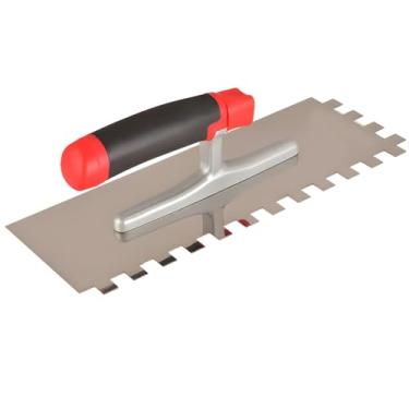 Imagem de Espátula ergonômica com entalhe quadrado, lâmina de aço inoxidável, ideal para aplicação de argamassa