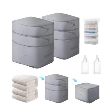 Imagem de Vercclik Sacos grandes de armazenamento de autocompressão com economia de espaço para edredons e cobertores, organizador de autocompressão para roupa de cama (cinza, pacote com 2)