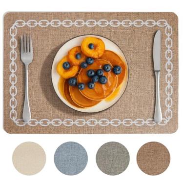 Imagem de OasisLiteZen Jogo americano de couro, conjunto de 4 tapetes de mesa resistentes ao calor e à prova d'água para jantar, tapetes antiderrapantes à prova de arranhões para cozinha, fácil de limpar - uso