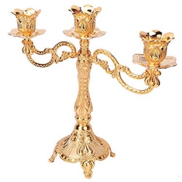 Imagem de Generic Luxuoso Candelabro Europeu de Metal, Castiçal Removível Com 3 Cabeças, Suporte de Vela Cônico para Decoração de Festa de Jantar de Casamento, Mercearia