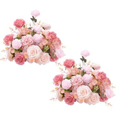 Imagem de Angela flower 2 peças de 43 cm rosa livre flores buquê artificial arranjos de rosas bolas para centro de mesa de casamento, cadeira, corredor, decoração de flores