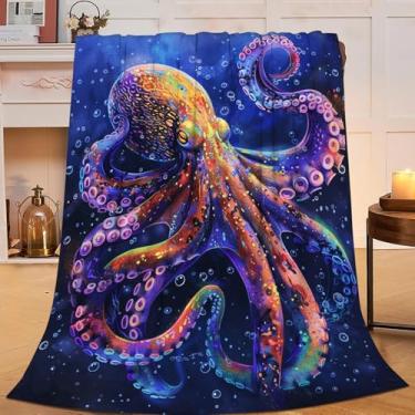 Imagem de Cobertor de polvo, roxo, polvo, oceano, animal, flanela, mercadoria, decoração aconchegante, felpudo, quente, macio, leve, presentes para meninas, mulheres, homens, meninos, sofá, 127 x 101 cm