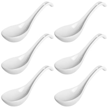 Imagem de Conjunto de 6 colheres de sopa de cerâmica, colheres de ramen chinês de cabo longo, pode ser lavado na lava-louças, adequado para micro-ondas e forno