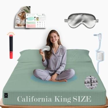Imagem de Ali King Lençóis de aterramento – California King Size, algodão macio com fibra prateada, 38 cm com bolso profundo e aterramento terrestre para melhorar o sono (verde, California King 182 x 203 x 38