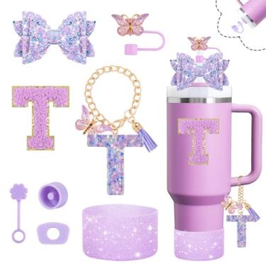 Imagem de Conjunto de acessórios de copo brilhante para copo Stanley Cup 850 g 1,134 g com alça, incluindo decoração de arco de palha, capa de cobertura de palha, bota, rolhas à prova de derramamento, pingentes