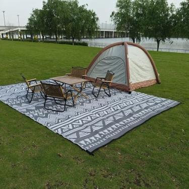 Imagem de Tapete externo 20 x 25 cm à prova d'água, tapete externo para pátio, tapete de palha de plástico para ambientes externos, bem tecido, boêmio, listrado, tapete externo para quintal, piquenique, varanda