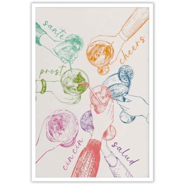 Imagem de Trendy Cheers Celebration Posters Linha Colorida Tema Festa Bebida Álcool Tela Arte de Parede Quarto Infantil Impressões Estéticas Pintura Para Casa Quarto Dormitório Bar Carrinho Decoração de Parede