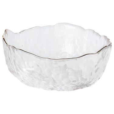 Imagem de Tigela de salada de vidro texturizado com design ondulado dourado, prato decorativo de tamanho médio de 750 ml, ideal para exibição e jantar em casa, compatível com micro-ondas