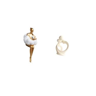 Imagem de Fenteer Estatueta Artística de Casal de Garotas em Nuvem, Escultura de Resina, Personagem Abstrata, Estátua, Ornamento Criativo para Escritório, Mesa, Armário