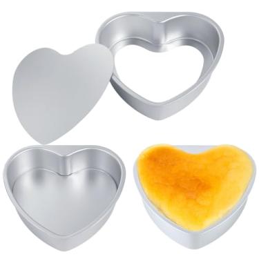 Imagem de Chewtoyo Formas de moldagem de bolo para casamentos, aniversários, dia dos namorados, 3 peças em forma de coração moldes de liga de alumínio de 25 cm para assar, com fundo removível, lata de bolo faça