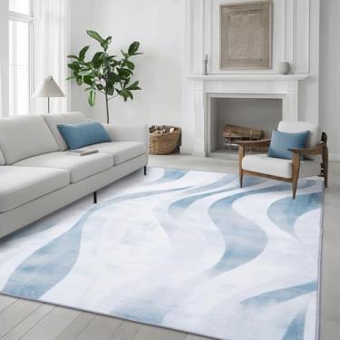 Imagem de Petmolico Tapetes laváveis - tapetes antiderrapantes azuis com estilo geométrico moderno 1,8 x 2,5 m para sala de estar, quarto, sala de jantar, cozinha, quarto de crianças