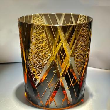 Imagem de suigetsu Copo de vidro de cristal colorido cortado à mão estilo Edo Whisky Gass 293 ml com caixa de presente de luxo, copos para coquetéis e vodca e cerveja em caixa de presente (Thunder Amber)